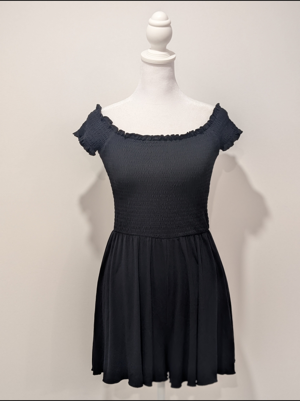 Dynamite Off-Shoulder Smocked Mock-Dress Romper - Black